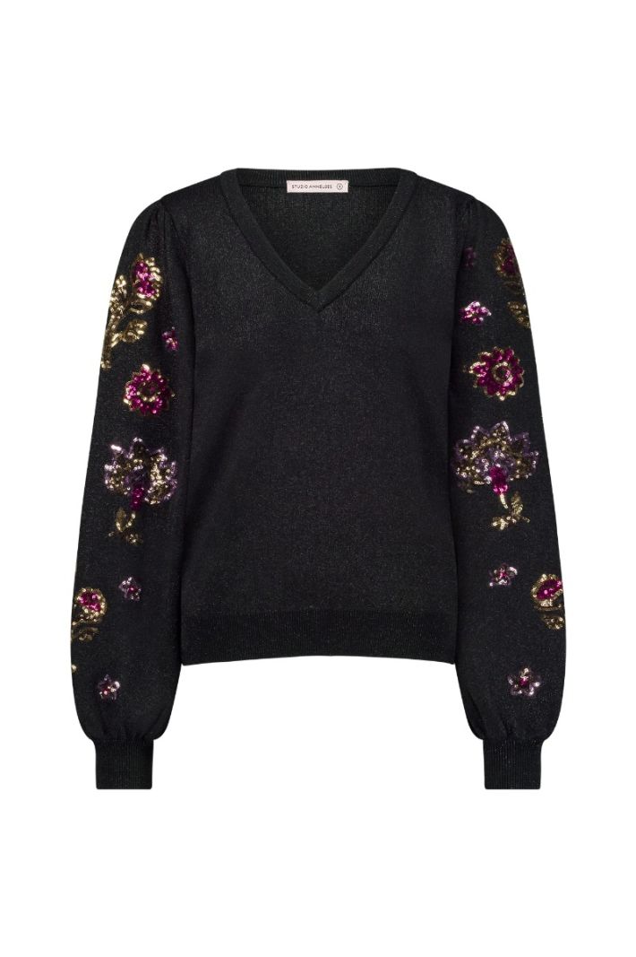 12255 Milly Flower Sequins Pullover - Black