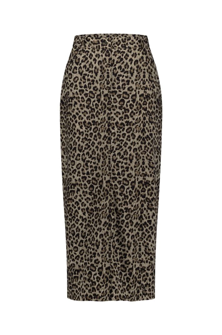 12303 Annebel Leopard Skirt - Latte/Black