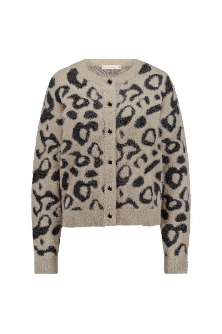 12323 Bibi Leopard Mink Cardigan - Latte/Black