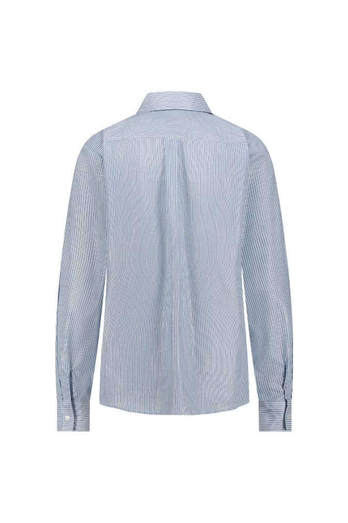 12371 Bobby Poplin Blouse - Light Blue/Off White