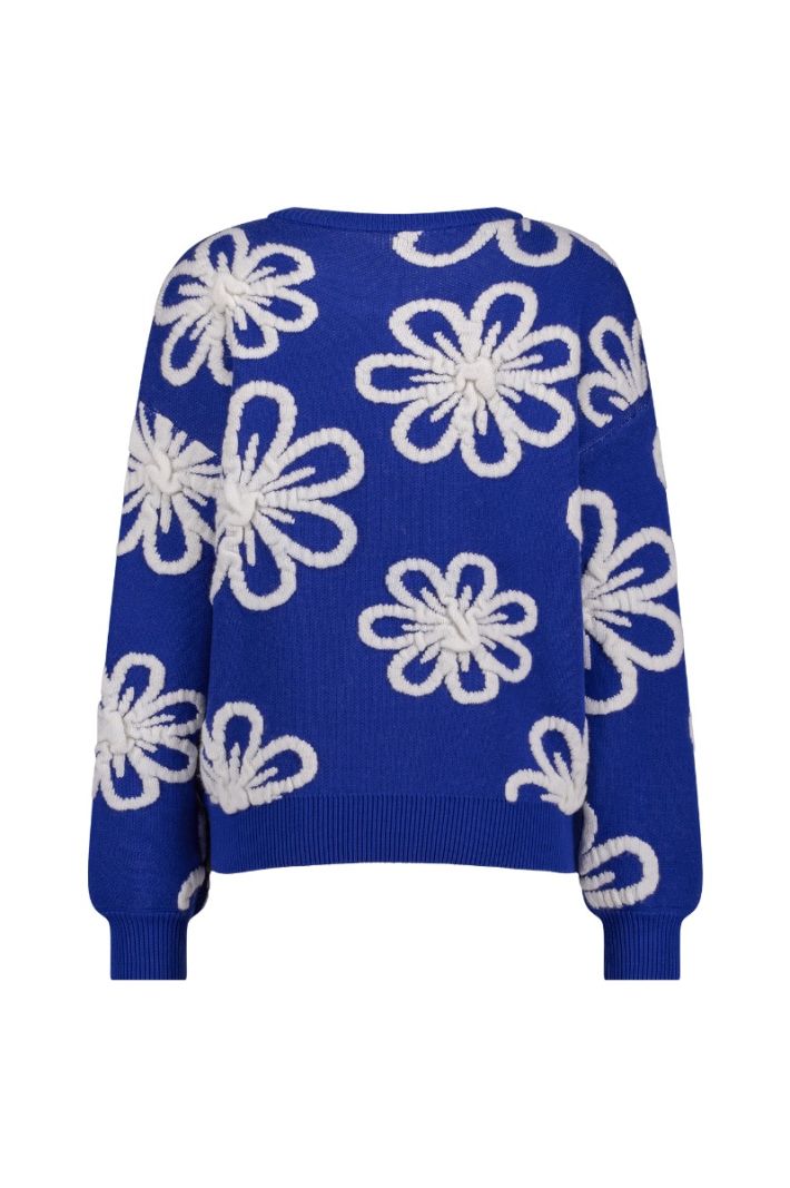 12405 Cassidey Flower Pullover - Royal Blue/Off White