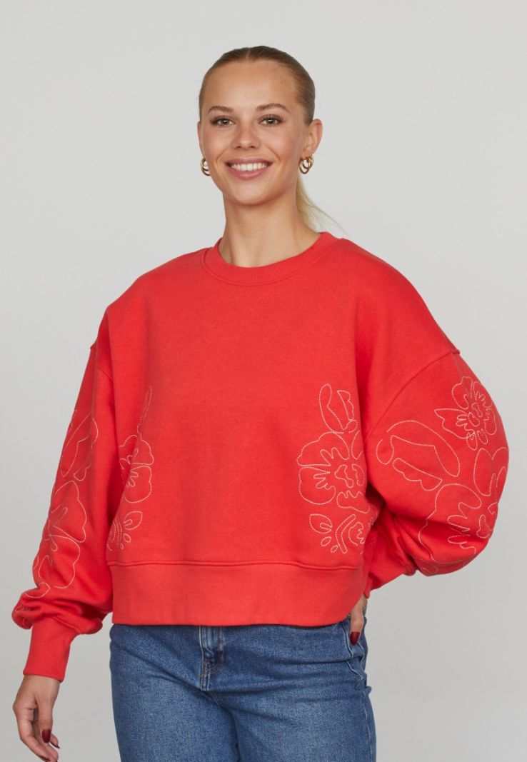 17176 HIKE-SW3 Sweater met Borduursel - Strawberry/Cream