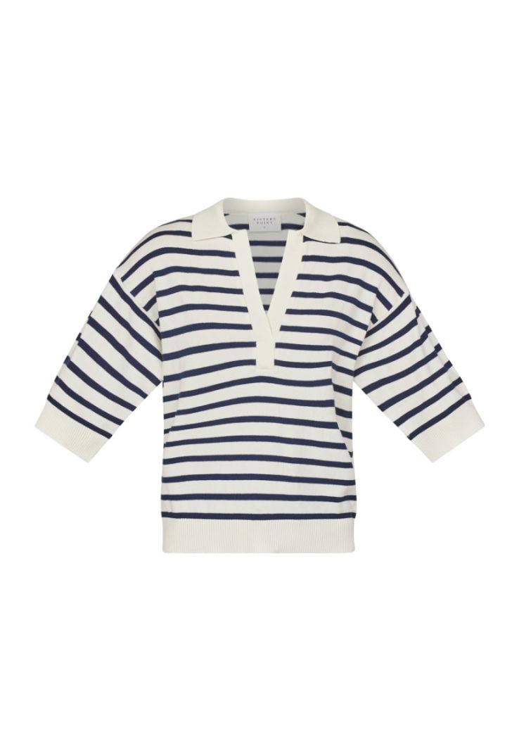 17248 Hilva-Polo1 Gestreepte Polo - Navy/Creme