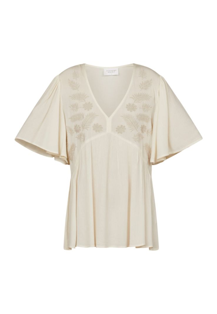 17282 INZA-TOP Blousetop met V-Hals - Cream/Bamboo