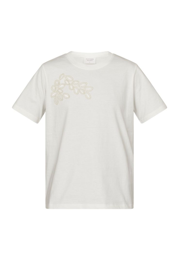 17463 HEKA-SS T-Shirt met Geboruurd Detail - Cream