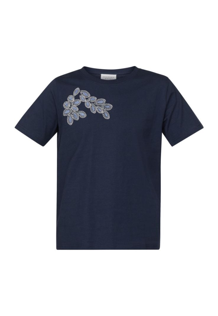 17463 HEKA-SS T-Shirt met Geboruurd Detail - Navy