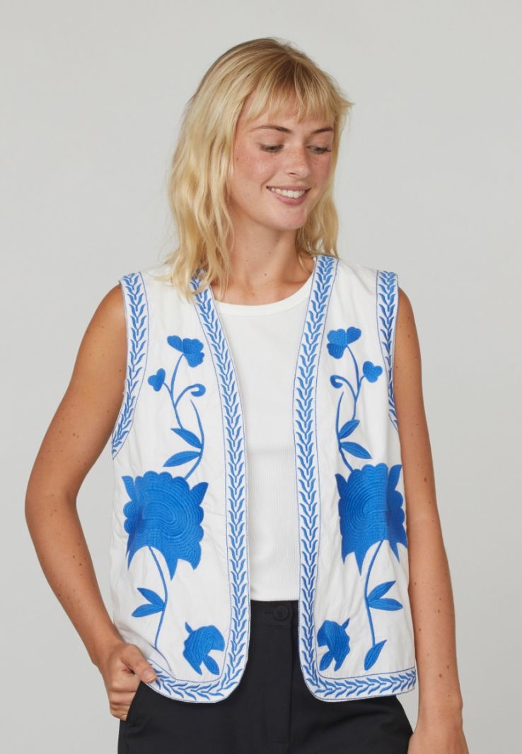 17600 SAVANA-VE Gilet met Borduursel - Blauw/Wit