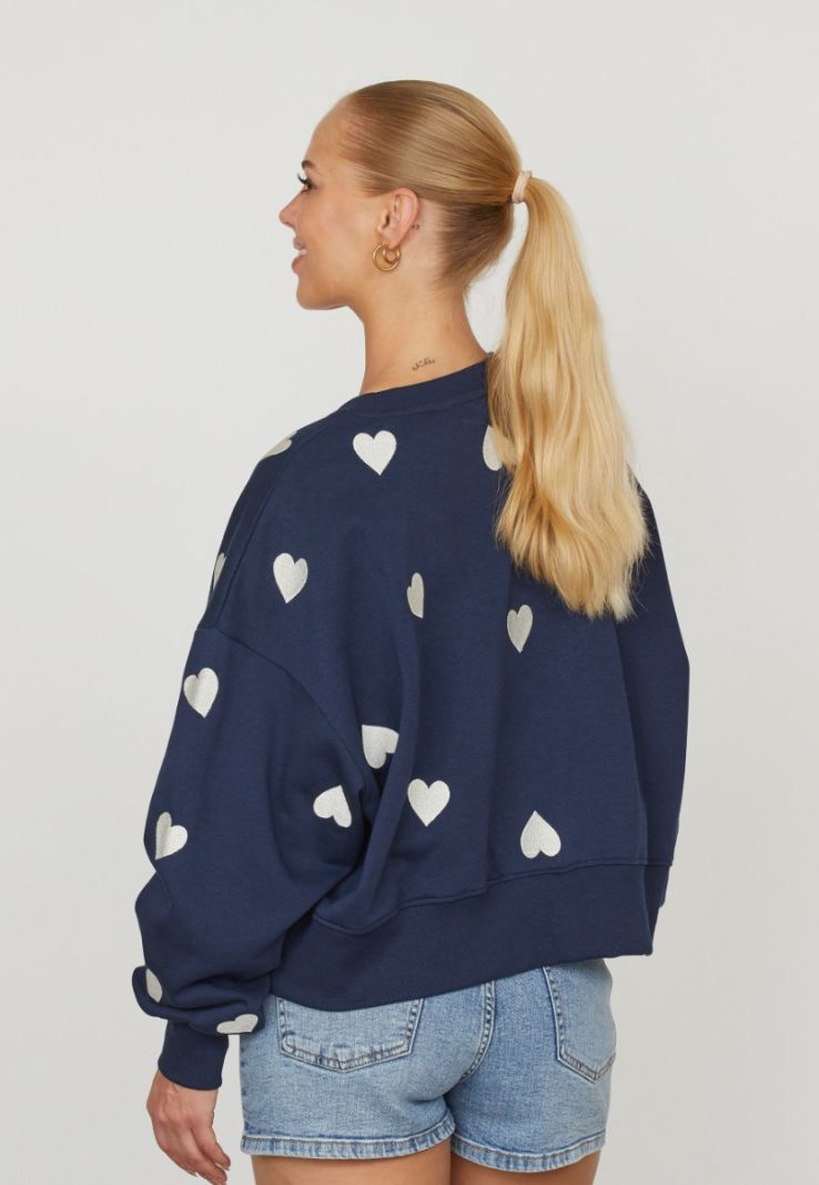 Hike-Sw8 Sweater met Harten - Navy/Creme