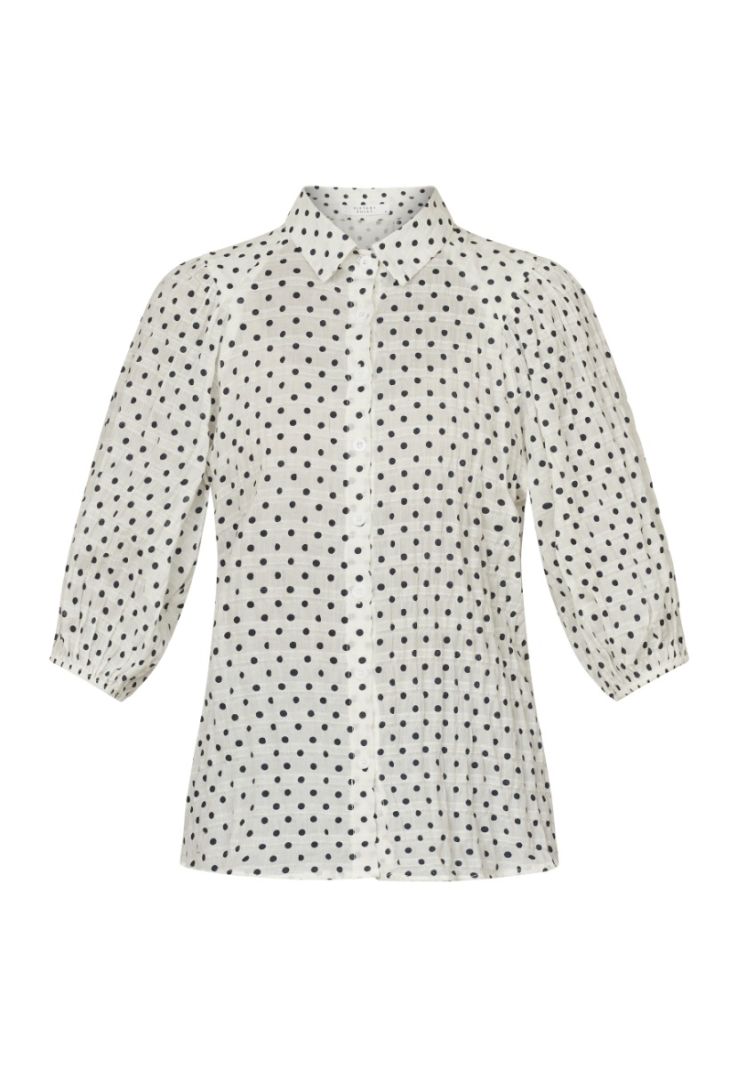 17690 NEW GADA-SH3 Blouse met Dots - Wit/Donker Blauw