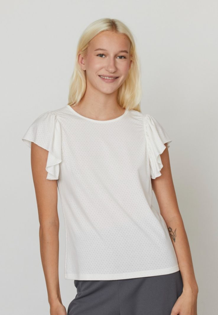 17702 ESEMA-SS T-Shirt met Volant Mouwen - Off White