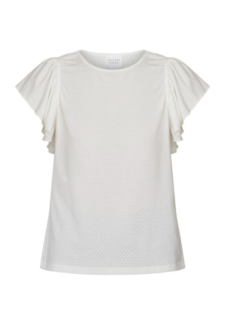 17702 ESEMA-SS T-Shirt met Volant Mouwen - Off White