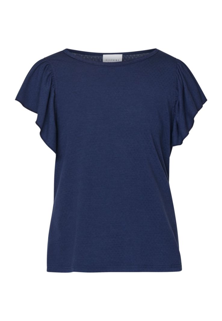 17702 ESEMA-SS T-Shirt met Volant Mouwen - Donker Blauw