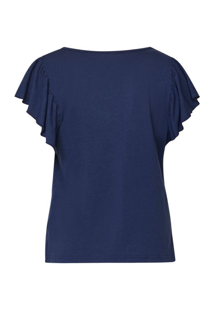 17702 ESEMA-SS T-Shirt met Volant Mouwen - Donker Blauw