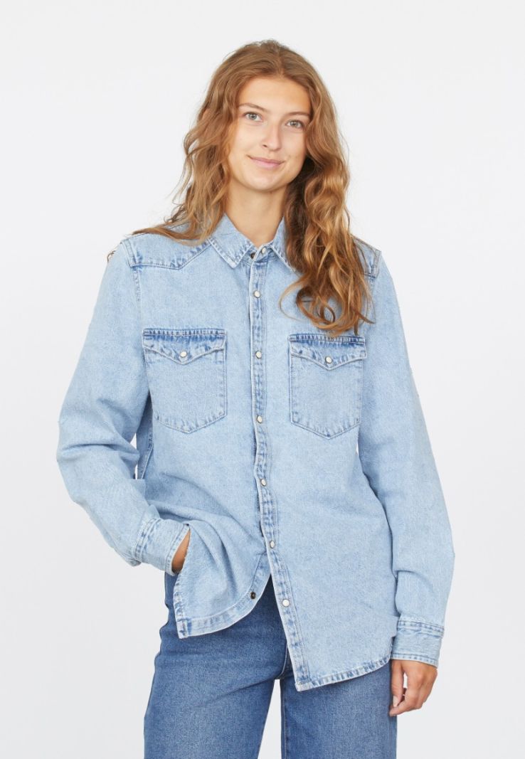 17780 Osa-Sh4 Denim Blouse - Light Blue Wash