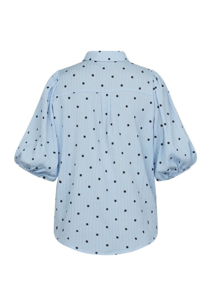 17830 ELLA-SH49 Blouse met Dots - Licht Blauw/Zwart