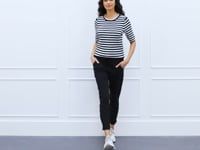 91510 Luna Stripe Short slv Pullover - Black/Off White