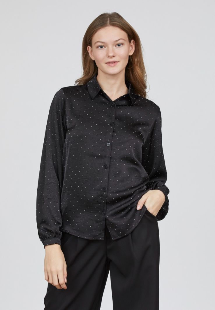 18236 GADA-SH47 Blouse met Strass Steentjes - Zwart