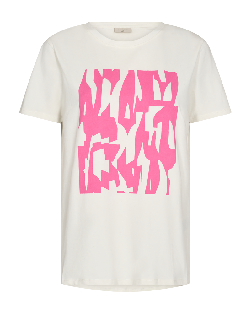 201409 Fqfenjal T-Shirt met Print - Off White/Carmine Rose
