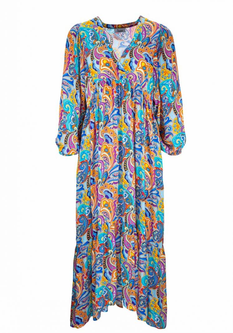 231-113723 Long Fold Dress - Bright Paisley