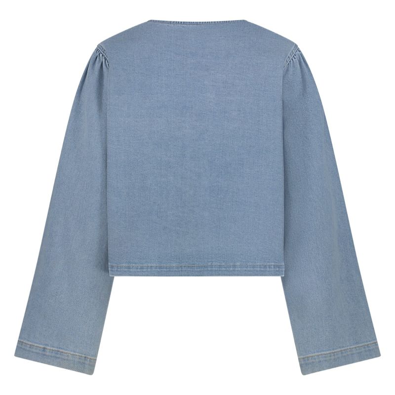 NKS02067 Bowy Blouse - Bleached Denim