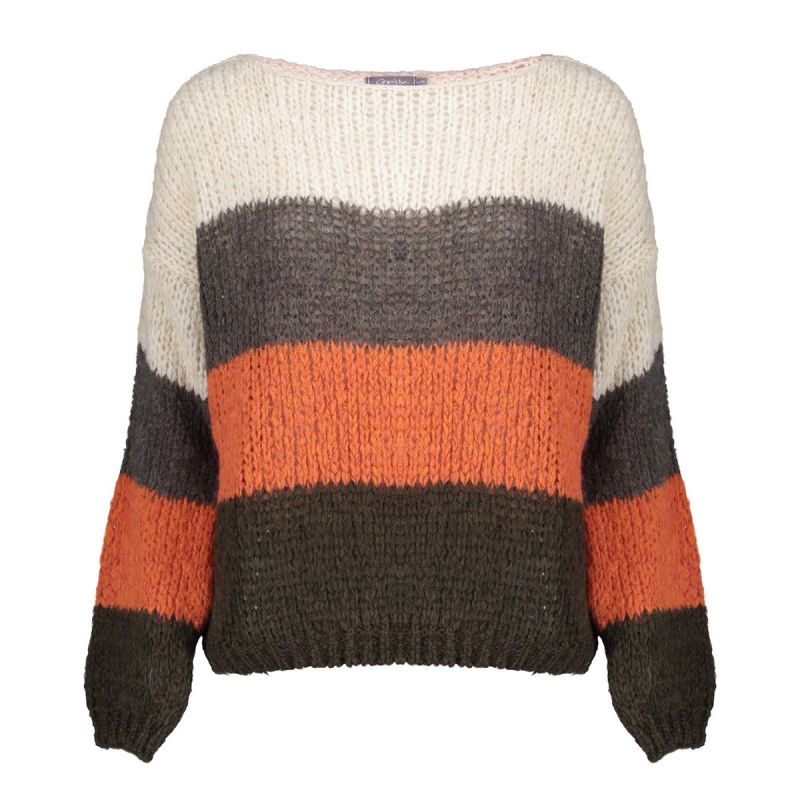 24589-70 Pullover Stripes - Bruin/Oranje/Off White