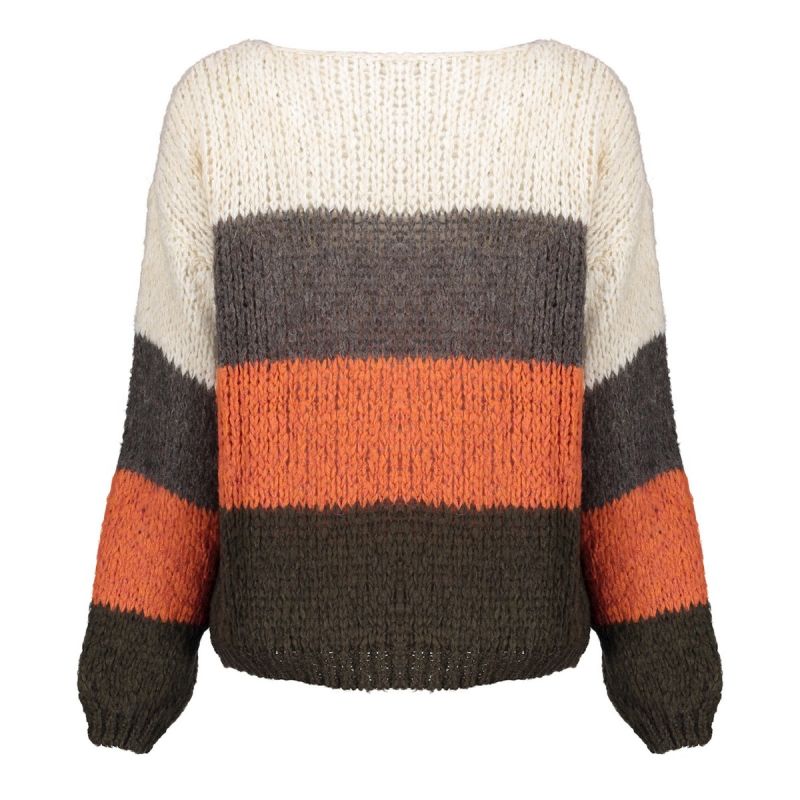 24589-70 Pullover Stripes - Bruin/Oranje/Off White
