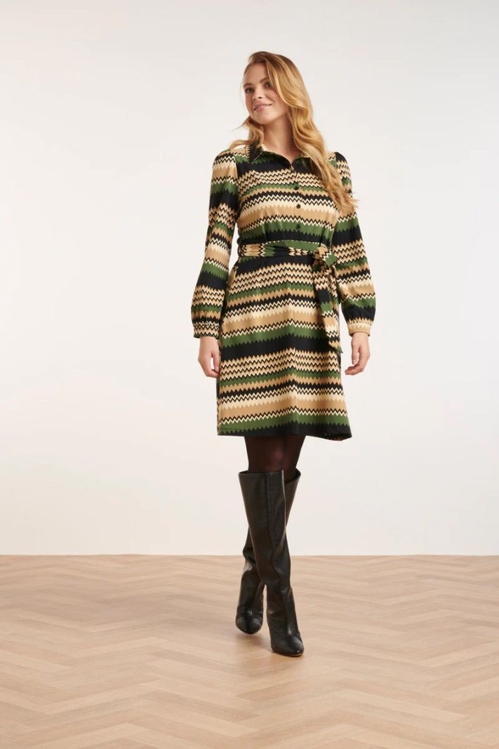 24712 Jurk Zigzag Print - Groen