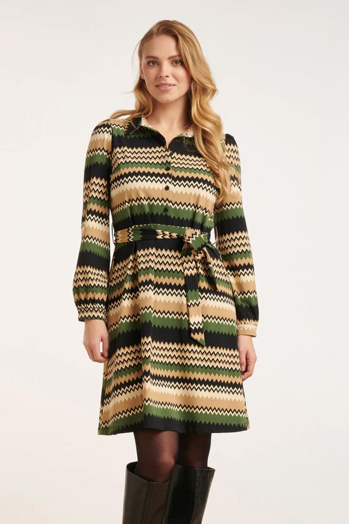 24712 Jurk Zigzag Print - Groen