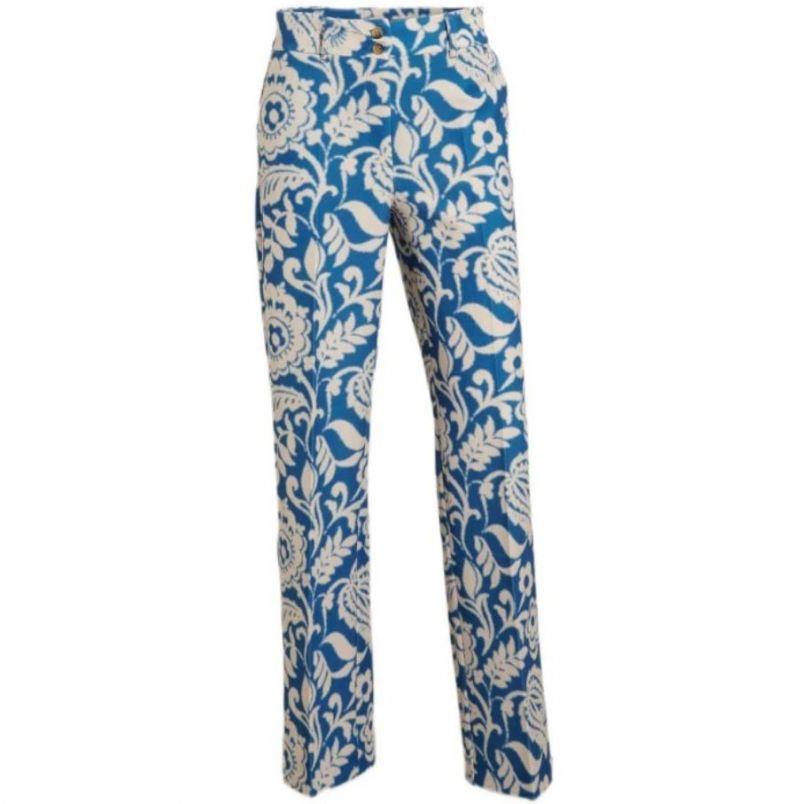41114-32 Pantalon met Print - Blauw/Wit