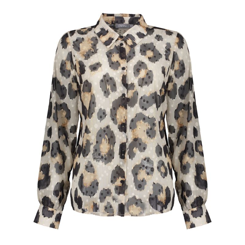 43690-20 Blouse met Leoprint - Zand/Zwart