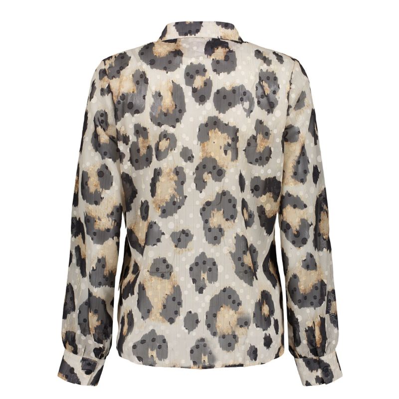 43690-20 Blouse met Leoprint - Zand/Zwart