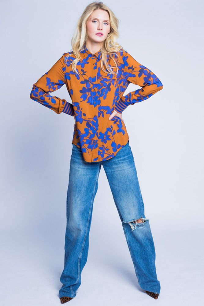Blouse met Print - Oranje/Blauw