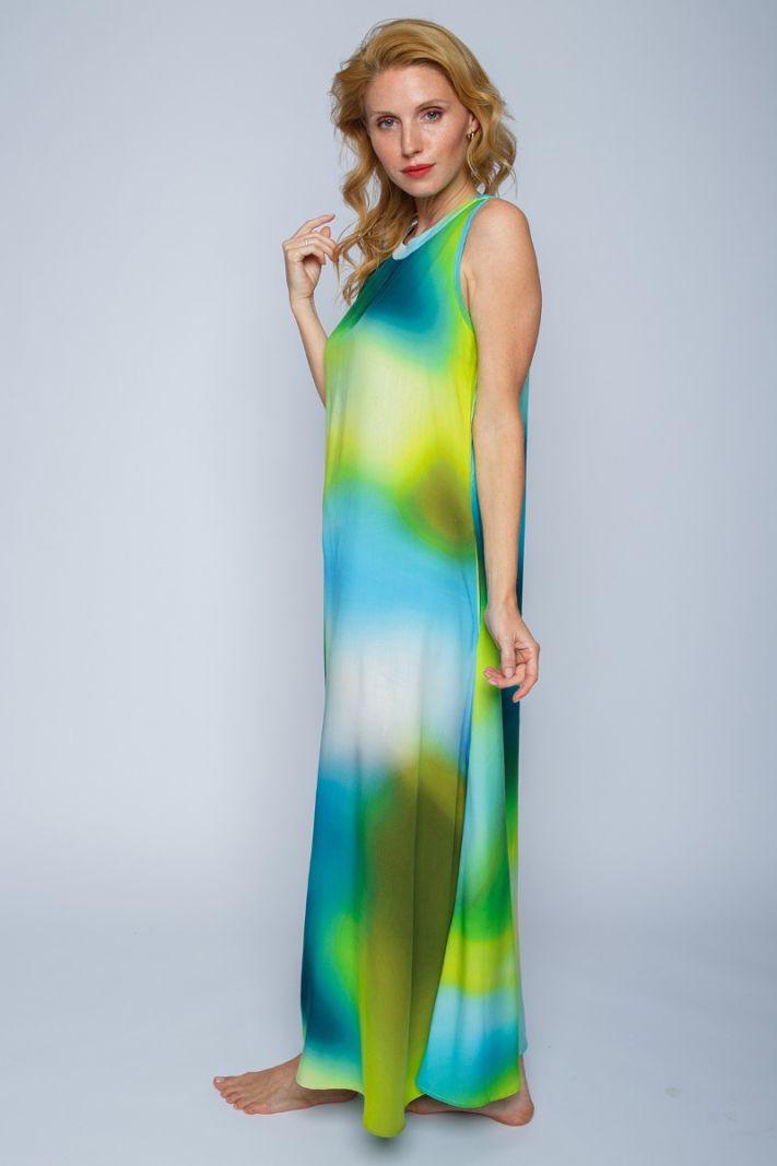 8107-150910 Mouwloze Maxi Jurk - Blauw/Groen