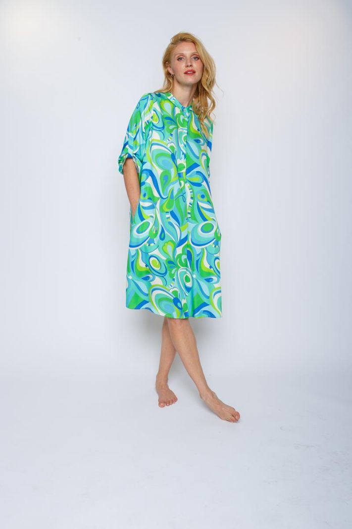 8244-153254 Midi jurk met Print - Blauw/Groen