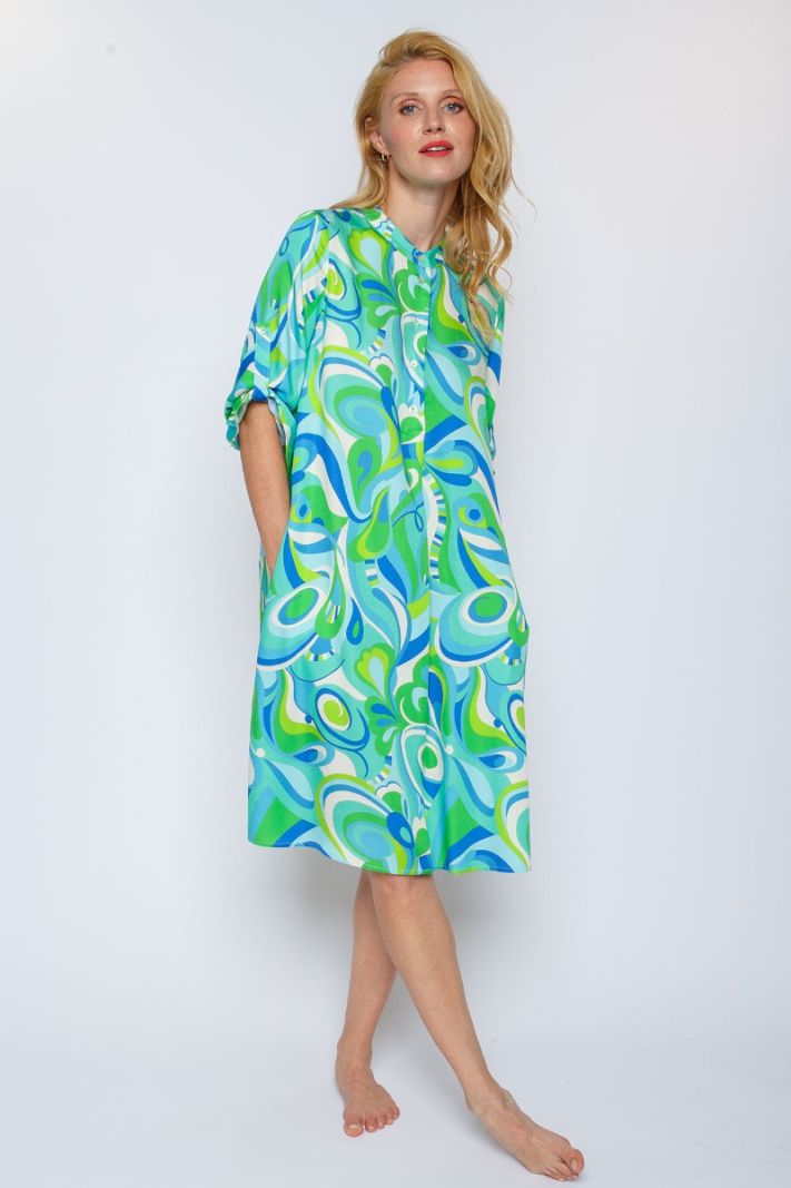 8244-153254 Midi jurk met Print - Blauw/Groen