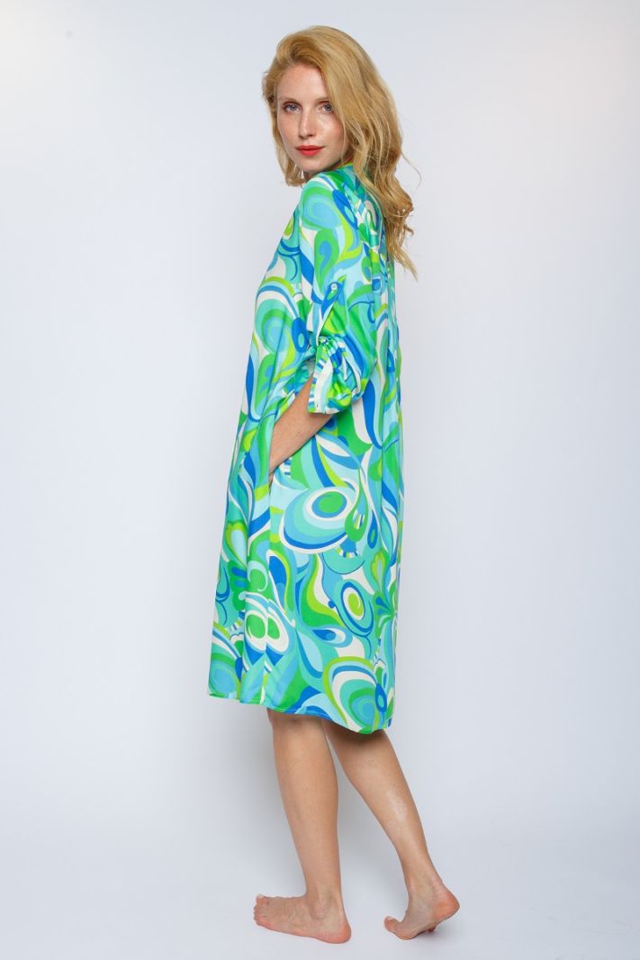 8244-153254 Midi jurk met Print - Blauw/Groen