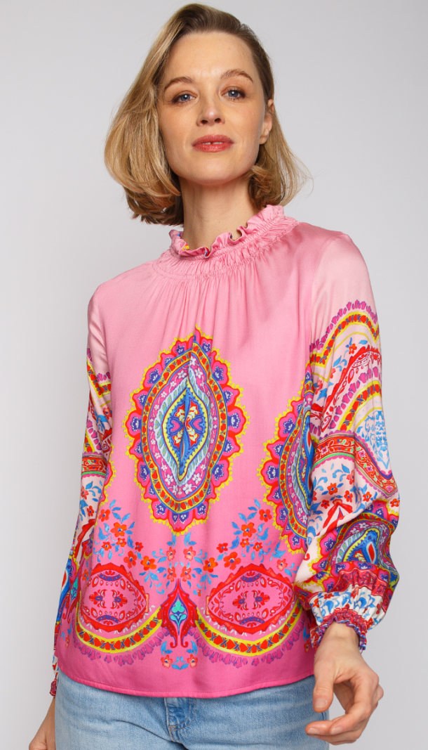 8394-154500 Blousetop met Paisley Print - Roze