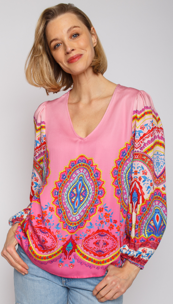 8394-155840 Blouse met paisley Print - Roze