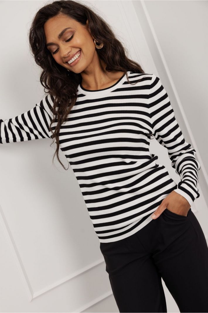 91500 Luna Stripe Pullover - Off White/Zwart