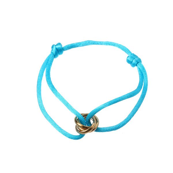 B1849-6 Koord Armbandje met Ringen – Turquoise/Goud