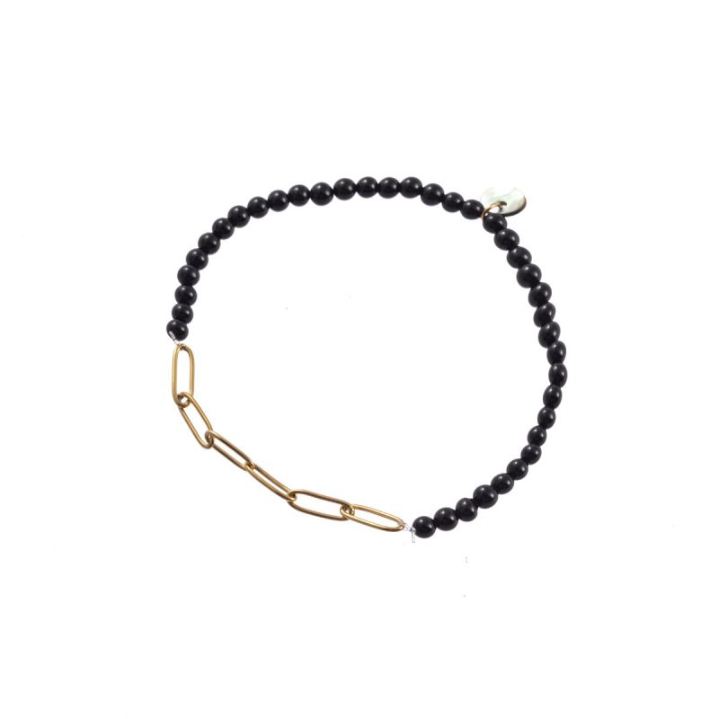 B2829-1 Armband Stone Beads - Zwart/Goud