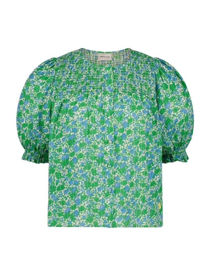 CLT-27-BLS-SS24 June SS Blouse - Green Apple/Blue Dream