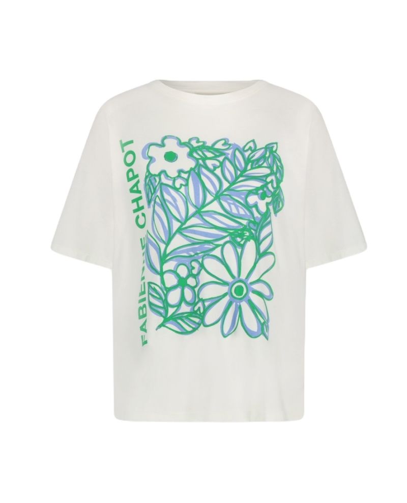 CLT-292-TSH-SS24 Fay Bloom Green T-Shirt - Cream White/Green