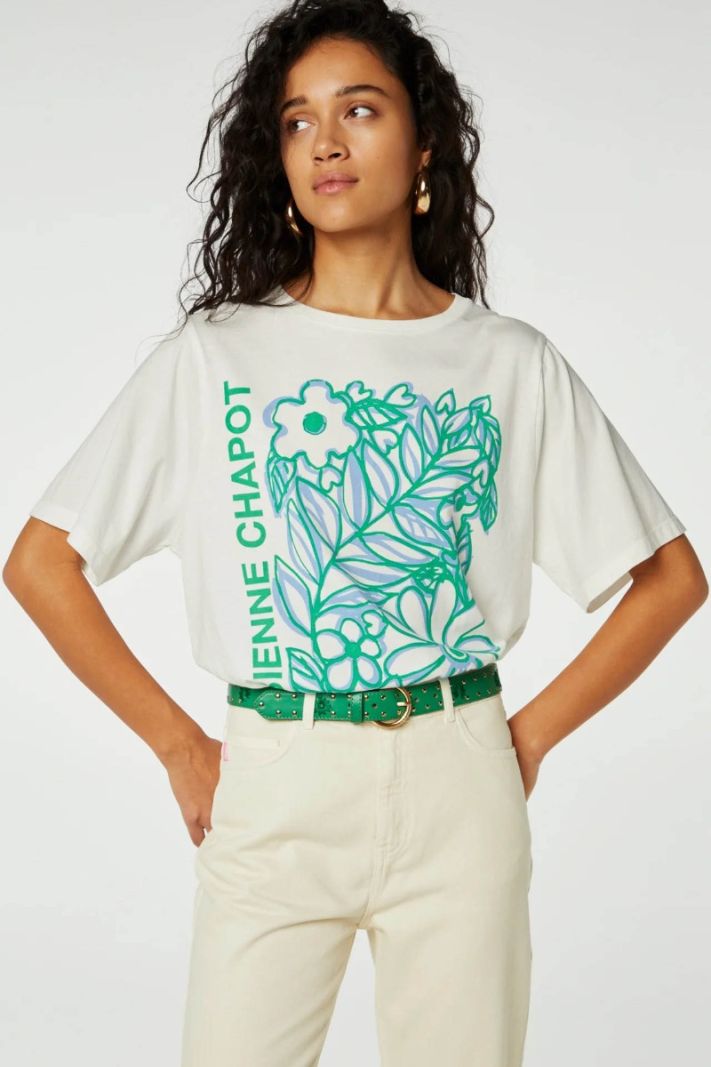 CLT-292-TSH-SS24 Fay Bloom Green T-Shirt - Cream White/Green