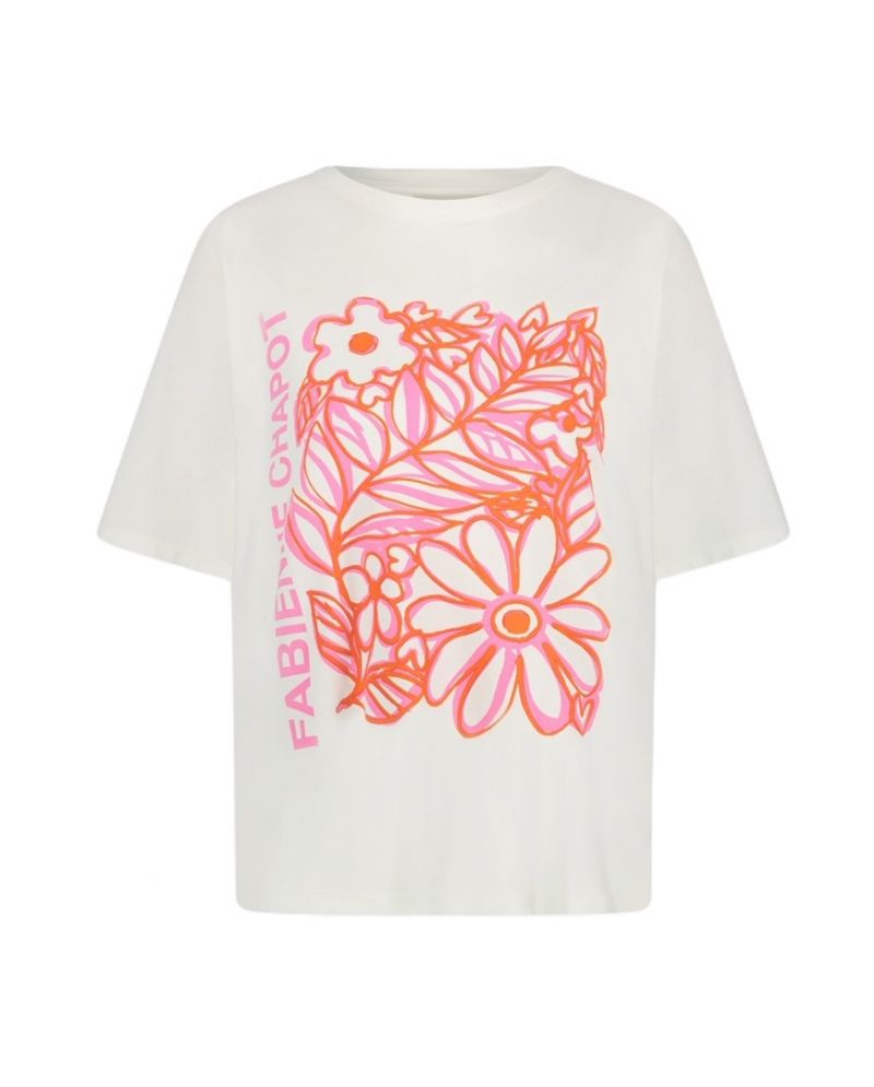 CLT-295-TSH-SS24 Fay Bloom Pink T-shirt - Cream White/Pink