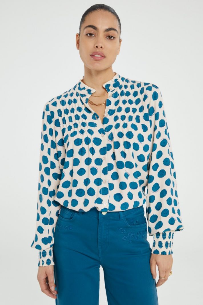 Lucky Blouse CLT-42-BLS-AW23 Tasty Teal/Cream White - Fabienne Chapot