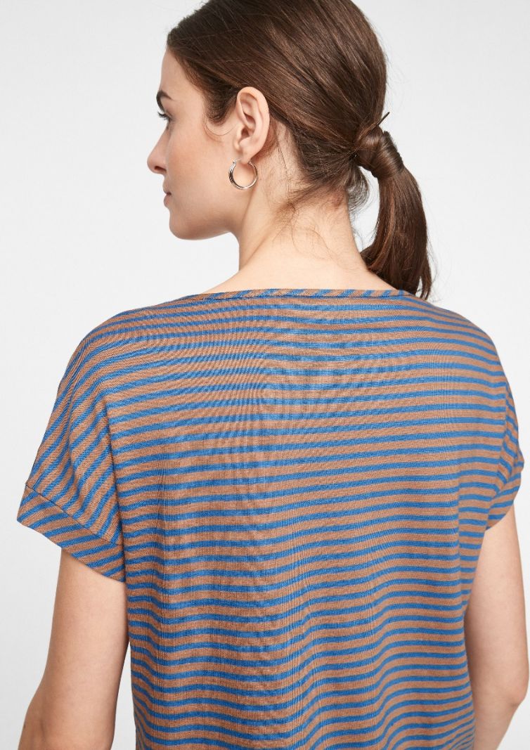 Jersey/Linnenmix T-Shirt met Strepen - Blauw