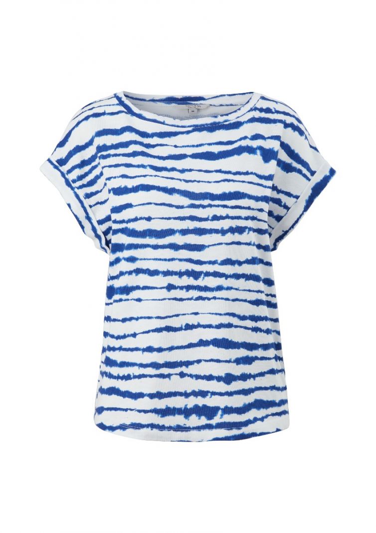 2117433 T-Shirt met Batik Strepen - Wit/Blauw