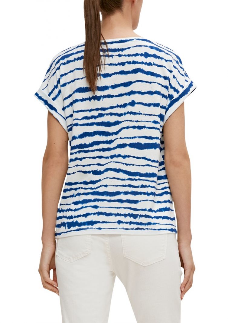 2117433 T-Shirt met Batik Strepen - Wit/Blauw