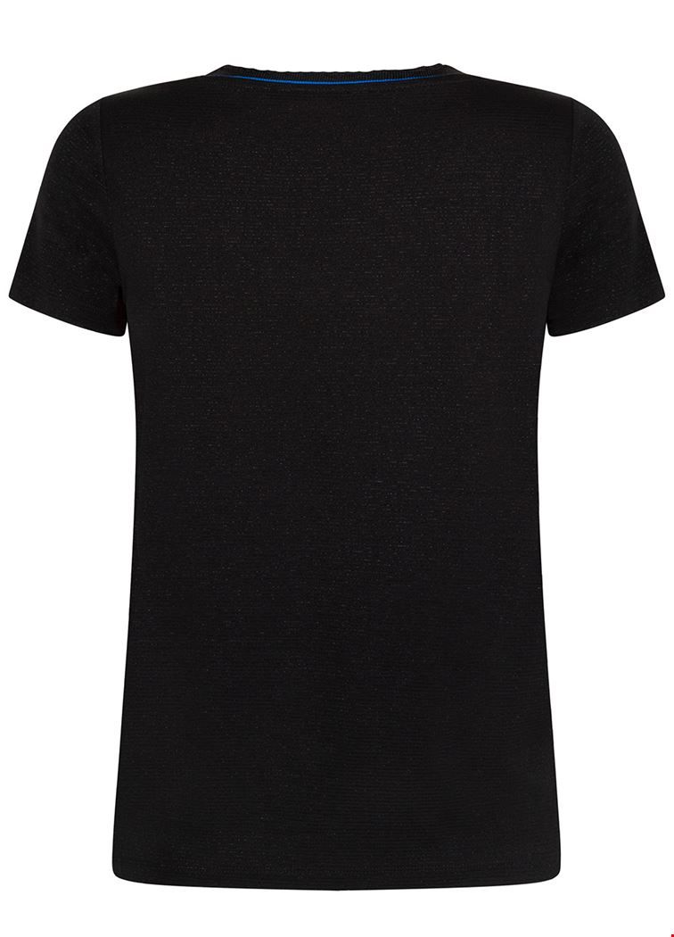T-shirt met lurex streepje - Zwart / Blauw